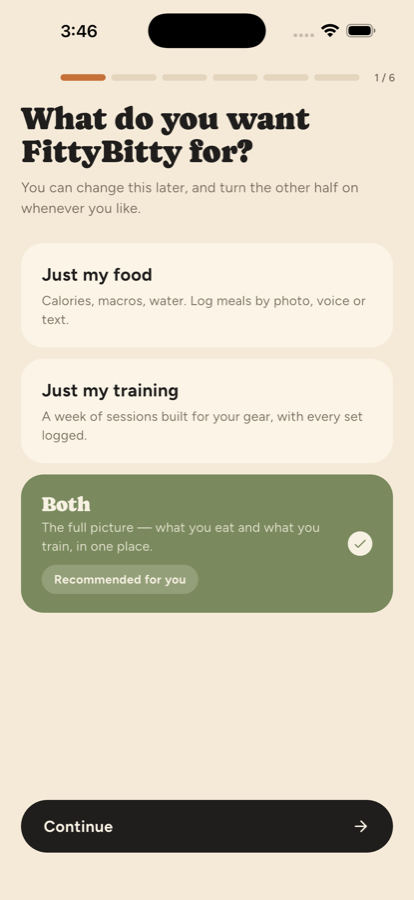 FittyBitty onboarding: what do you want FittyBitty for?